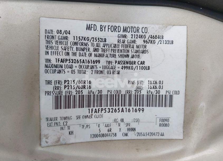 Photo 9 of 2005 Ford Taurus SE (VIN 1FAFP53265A161699)