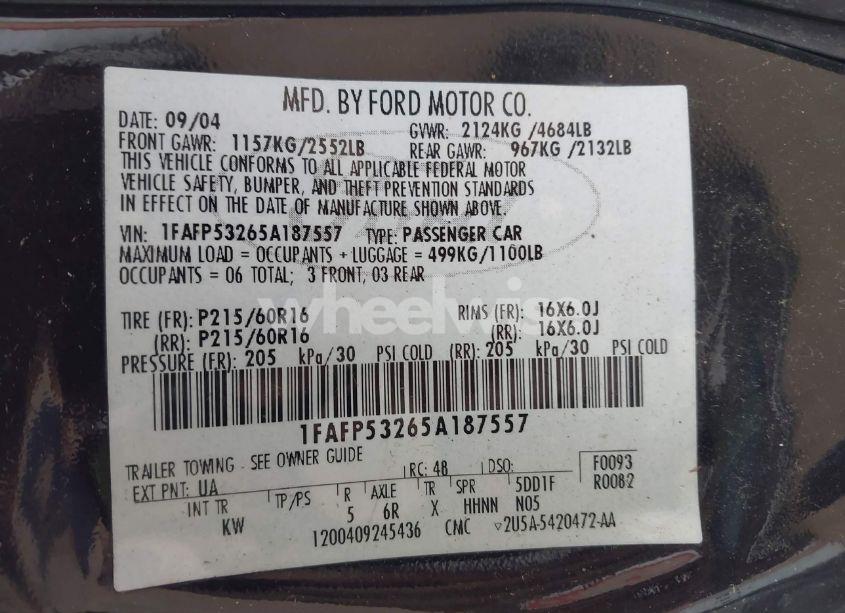 Photo 9 of 2005 Ford Taurus SE (VIN 1FAFP53265A187557)