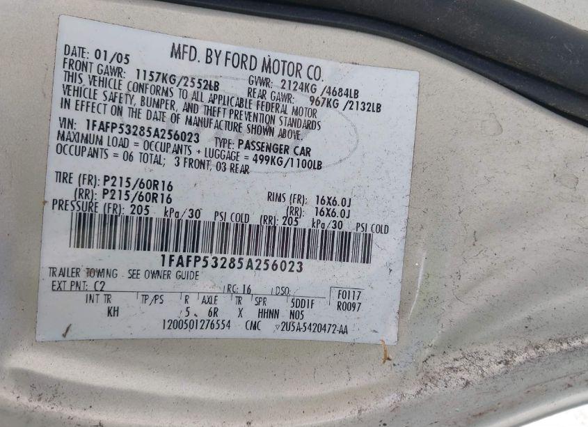 Photo 9 of 2005 Ford Taurus SE (VIN 1FAFP53285A256023)