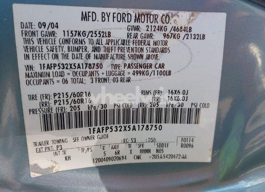 Photo 9 of 2005 Ford Taurus SE (VIN 1FAFP532X5A178750)