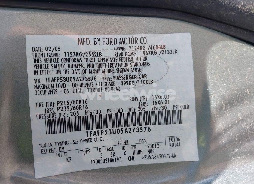 Photo 9 of 2005 Ford Taurus SE (VIN 1FAFP53U05A273576)