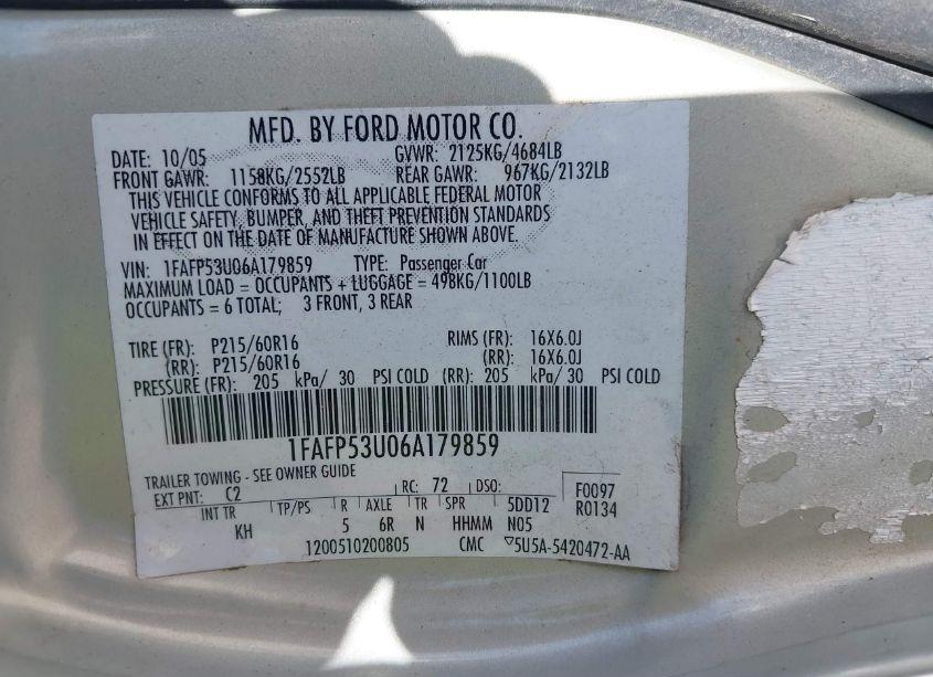 Photo 9 of 2006 Ford Taurus SE (VIN 1FAFP53U06A179859)