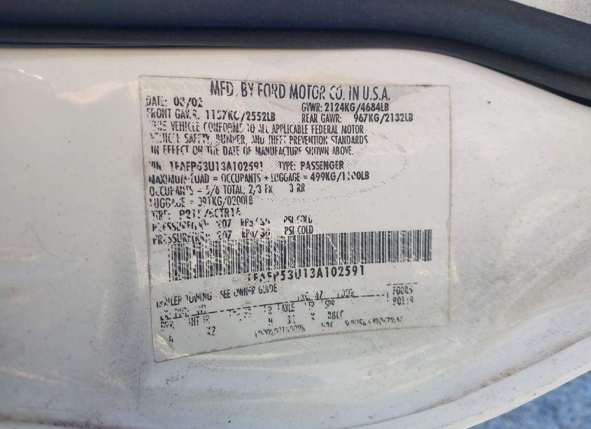 Photo 9 of 2003 Ford Taurus SE (VIN 1FAFP53U13A102591)