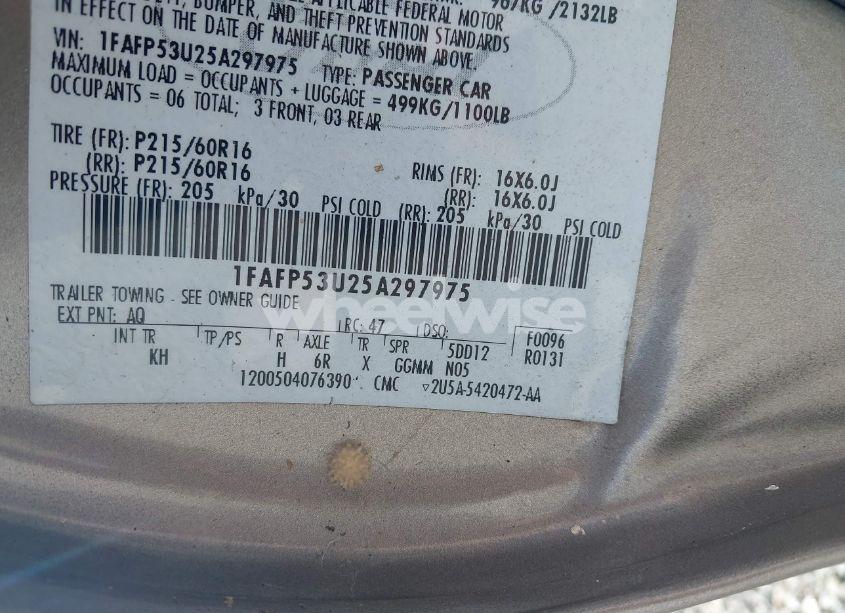 Photo 9 of 2005 Ford Taurus SE (VIN 1FAFP53U25A297975)