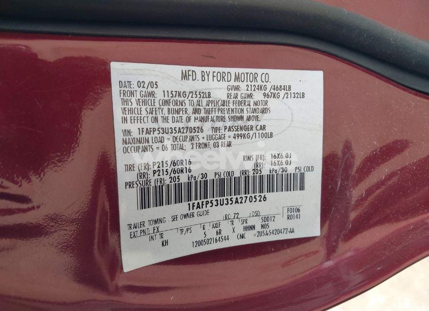 Photo 9 of 2005 Ford Taurus SE (VIN 1FAFP53U35A270526)