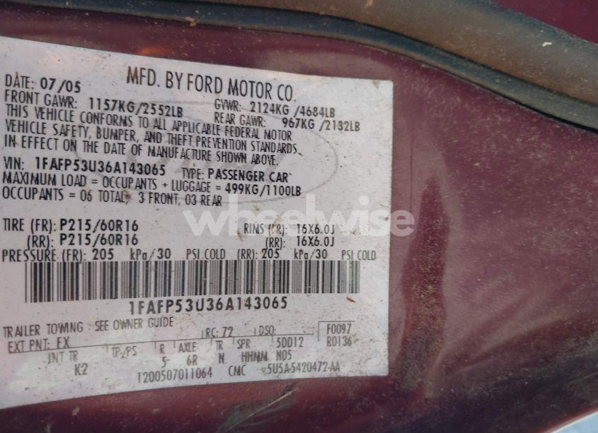 Photo 9 of 2006 Ford Taurus SE (VIN 1FAFP53U36A143065)