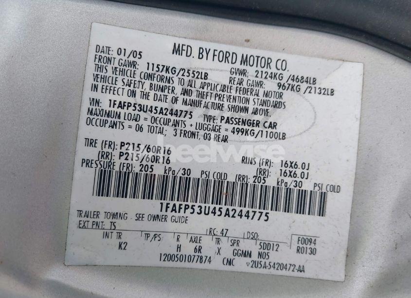 Photo 9 of 2005 Ford Taurus SE (VIN 1FAFP53U45A244775)