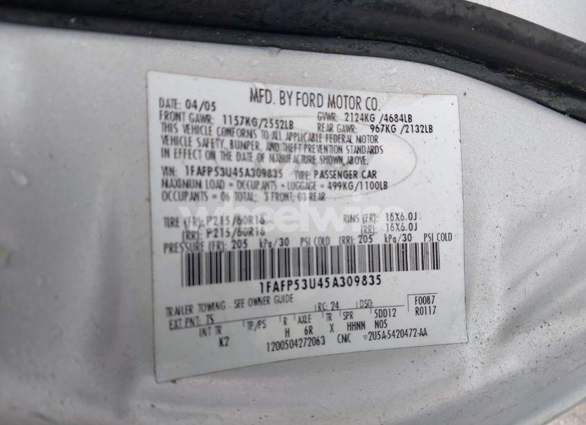 Photo 9 of 2005 Ford Taurus SE (VIN 1FAFP53U45A309835)