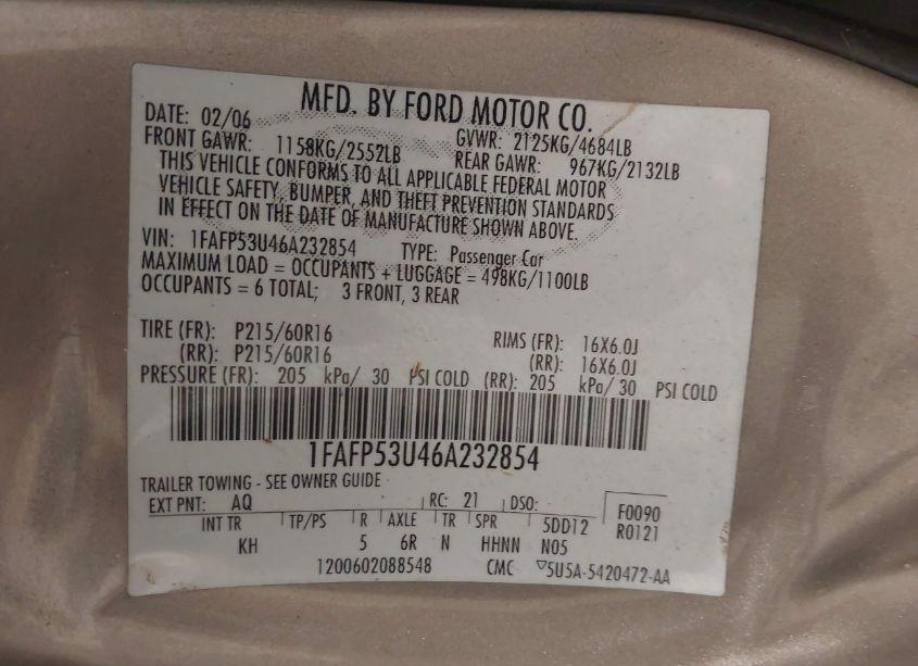 Photo 9 of 2006 Ford Taurus SE (VIN 1FAFP53U46A232854)