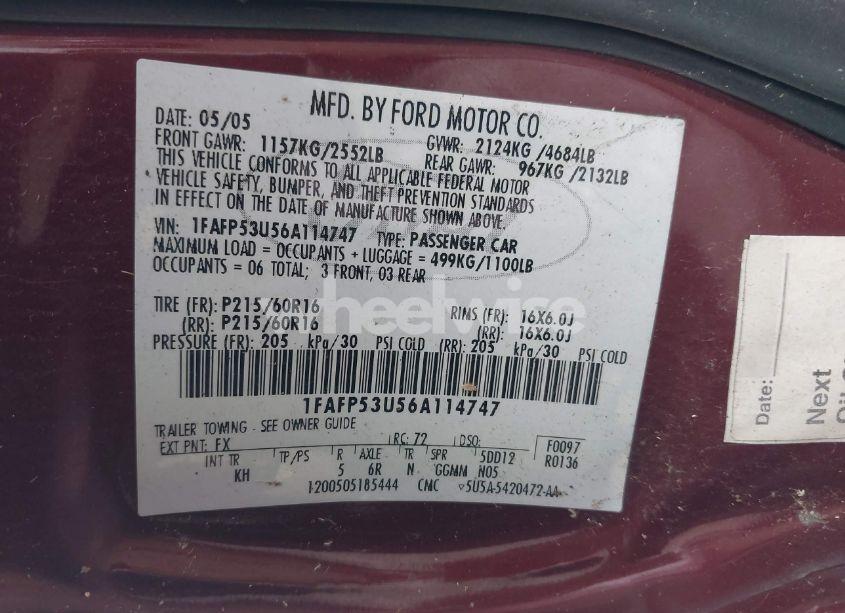 Photo 9 of 2006 Ford Taurus SE (VIN 1FAFP53U56A114747)