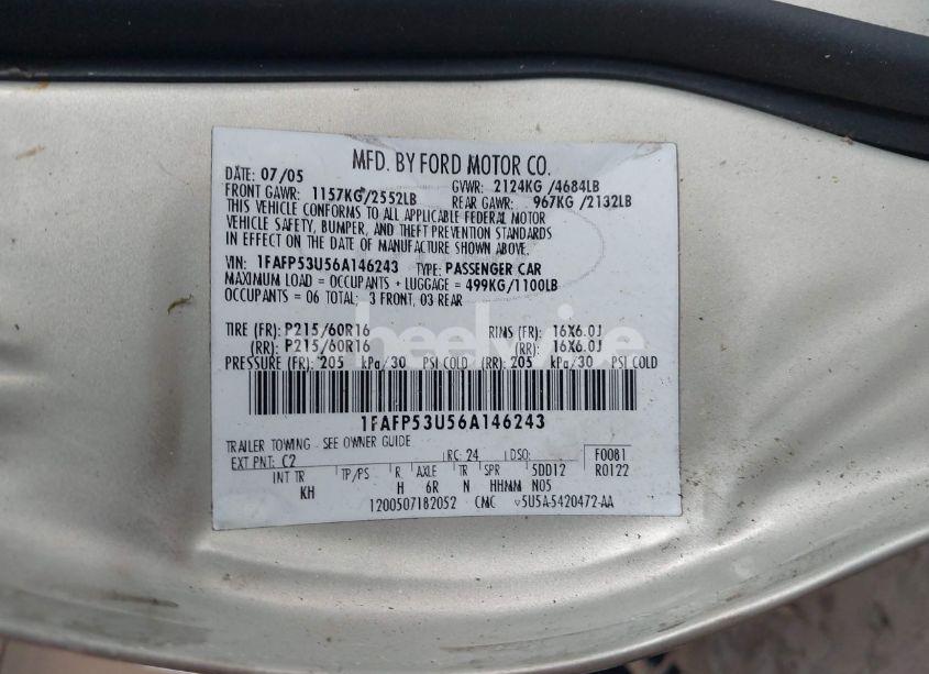 Photo 9 of 2006 Ford Taurus SE (VIN 1FAFP53U56A146243)