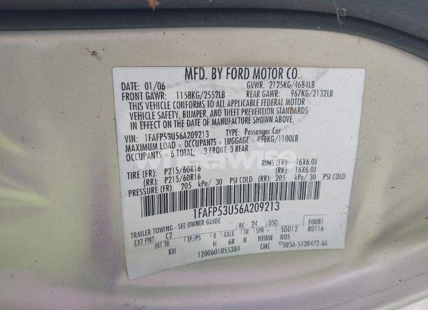 Photo 9 of 2006 Ford Taurus SE (VIN 1FAFP53U56A209213)