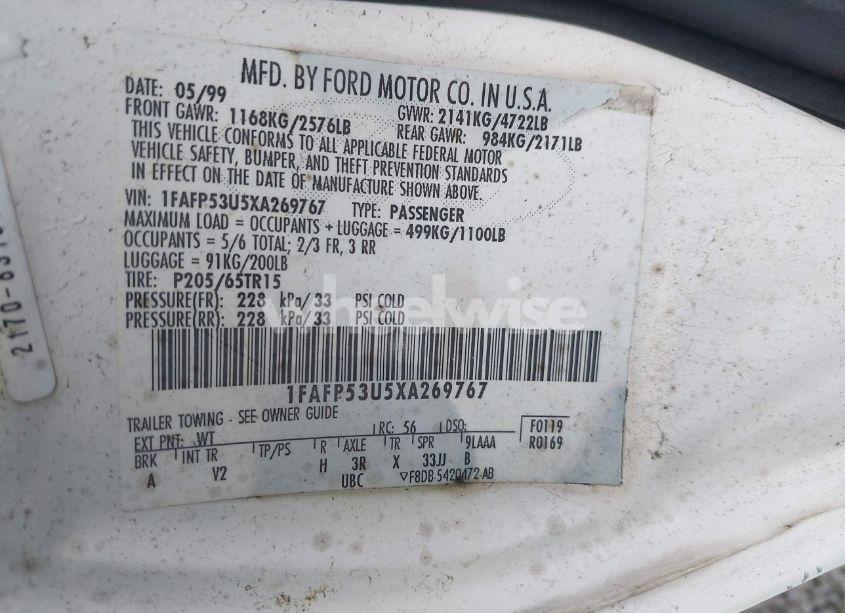 Photo 9 of 1999 Ford Taurus SE/SE-NE (VIN 1FAFP53U5XA269767)