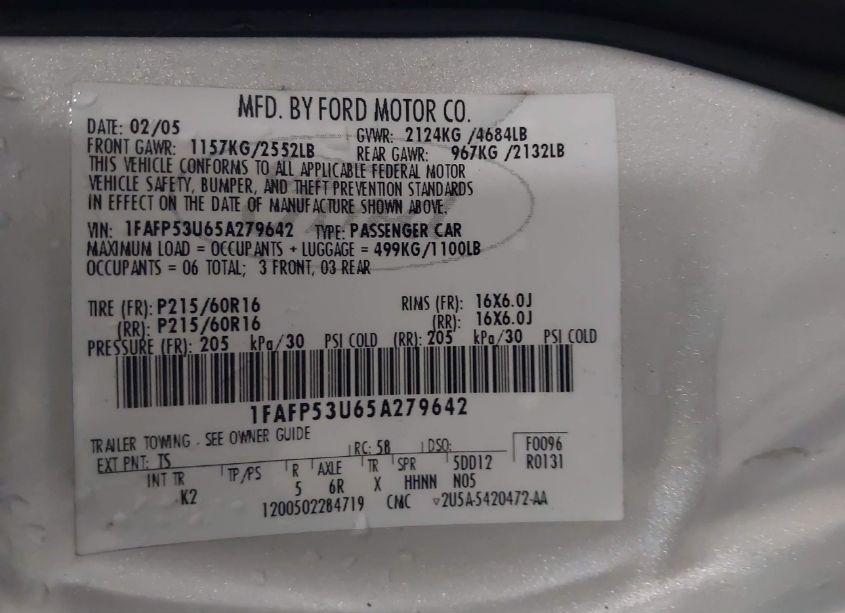 Photo 9 of 2005 Ford Taurus SE (VIN 1FAFP53U65A279642)