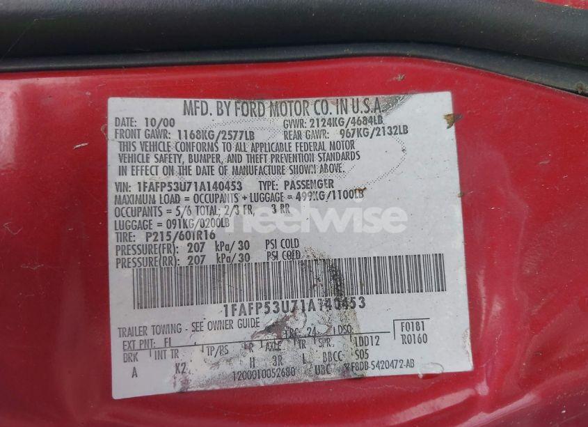 Photo 9 of 2001 Ford Taurus SE (VIN 1FAFP53U71A140453)