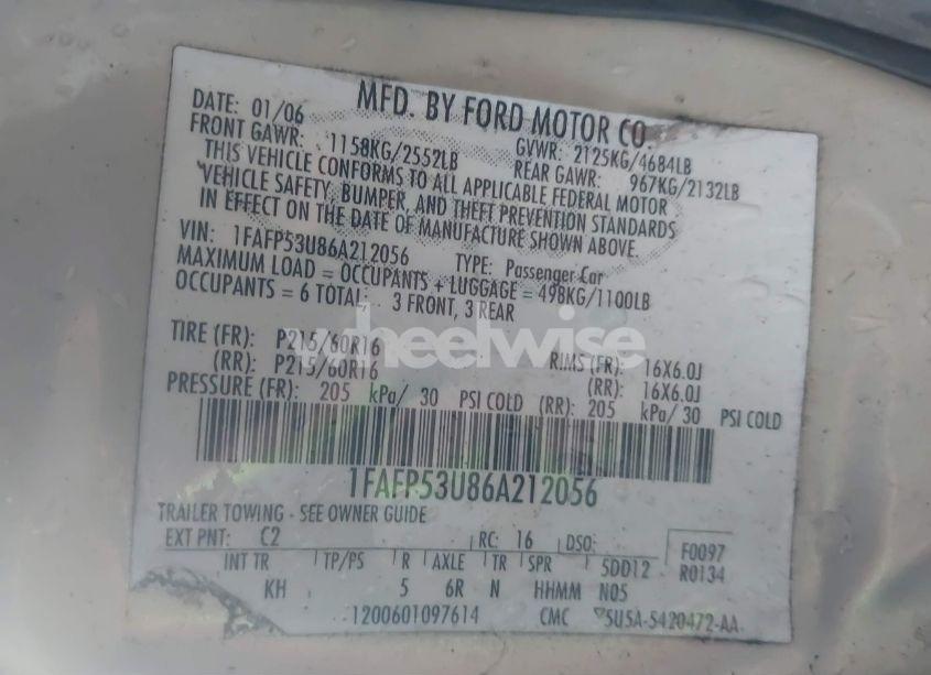 Photo 9 of 2006 Ford Taurus SE (VIN 1FAFP53U86A212056)