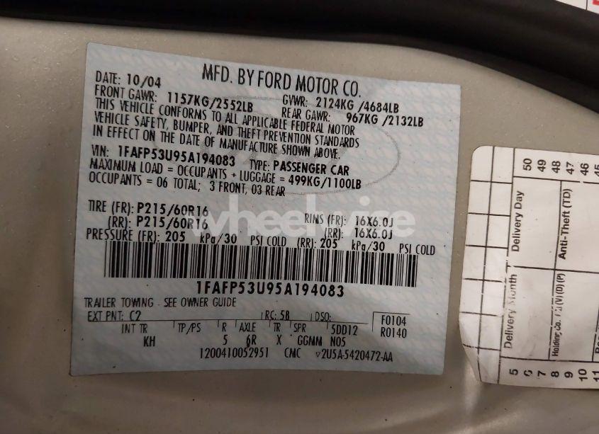 Photo 9 of 2005 Ford Taurus (VIN 1FAFP53U95A194083)