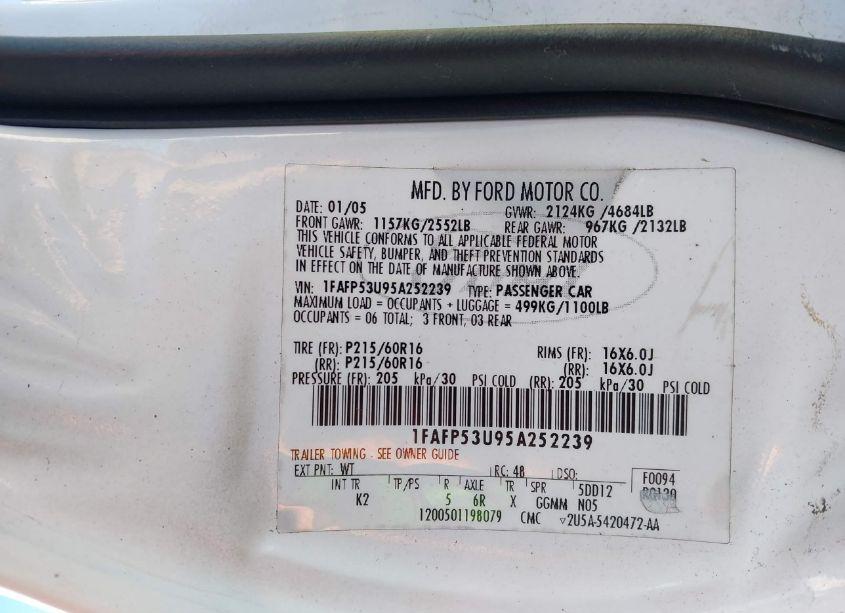 Photo 9 of 2005 Ford Taurus SE (VIN 1FAFP53U95A252239)