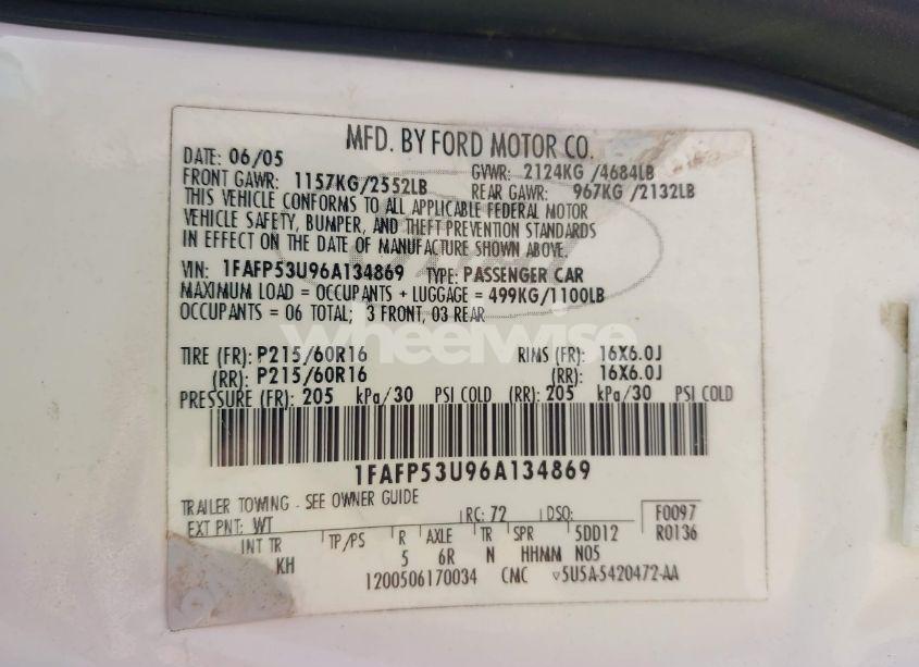 Photo 9 of 2006 Ford Taurus SE (VIN 1FAFP53U96A134869)