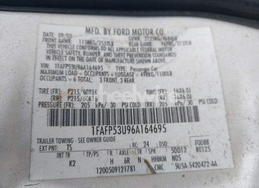 Photo 9 of 2006 Ford Taurus SE (VIN 1FAFP53U96A164695)