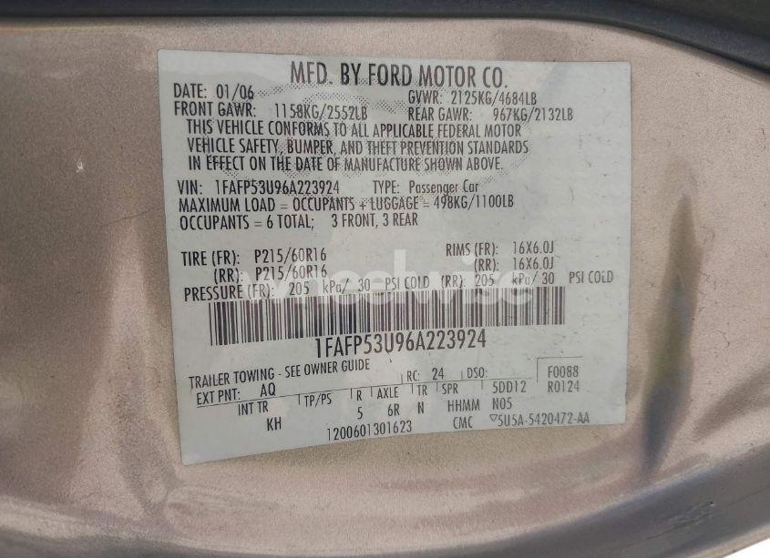 Photo 9 of 2006 Ford Taurus SE (VIN 1FAFP53U96A223924)