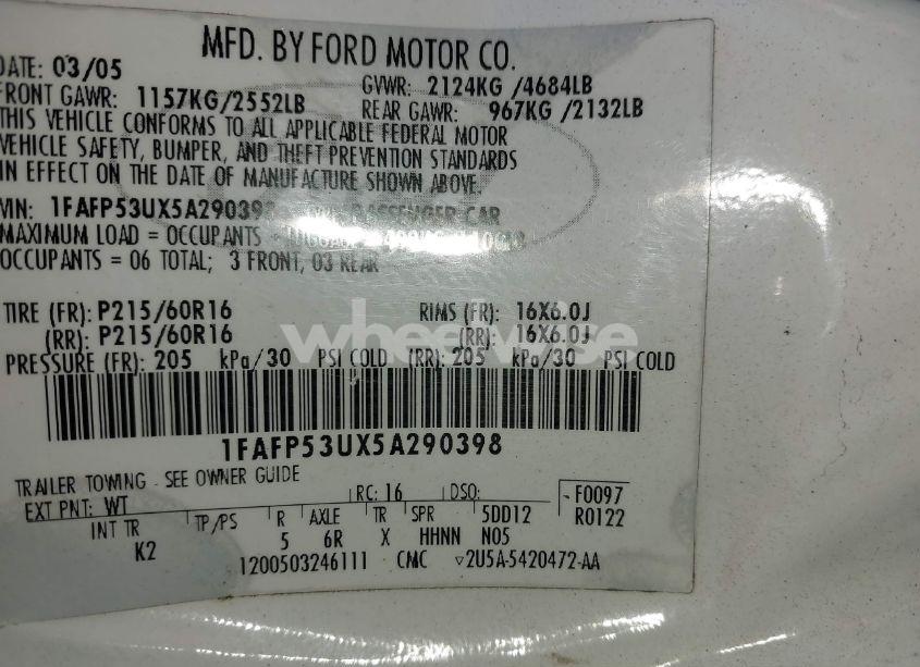 Photo 9 of 2005 Ford Taurus SE (VIN 1FAFP53UX5A290398)