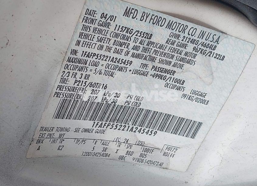 Photo 9 of 2001 Ford Taurus SES (VIN 1FAFP55221A245459)