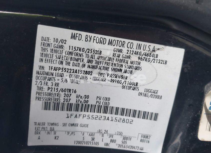 Photo 9 of 2003 Ford Taurus SES (VIN 1FAFP55223A152802)