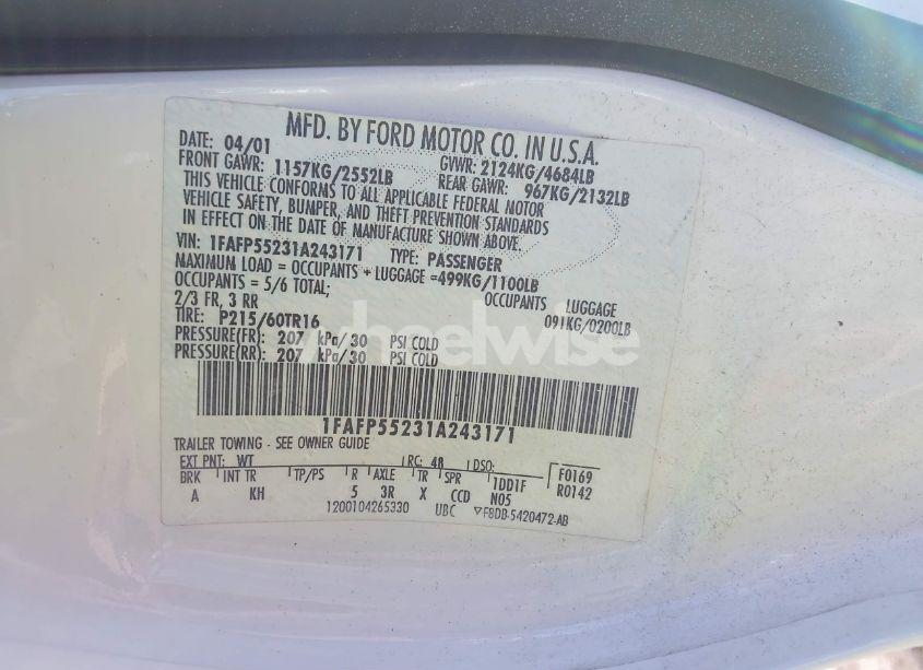 Photo 9 of 2001 Ford Taurus SES (VIN 1FAFP55231A243171)