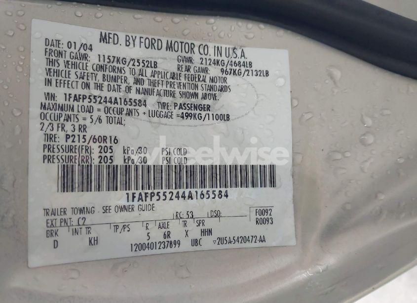 Photo 9 of 2004 Ford Taurus SES (VIN 1FAFP55244A165584)