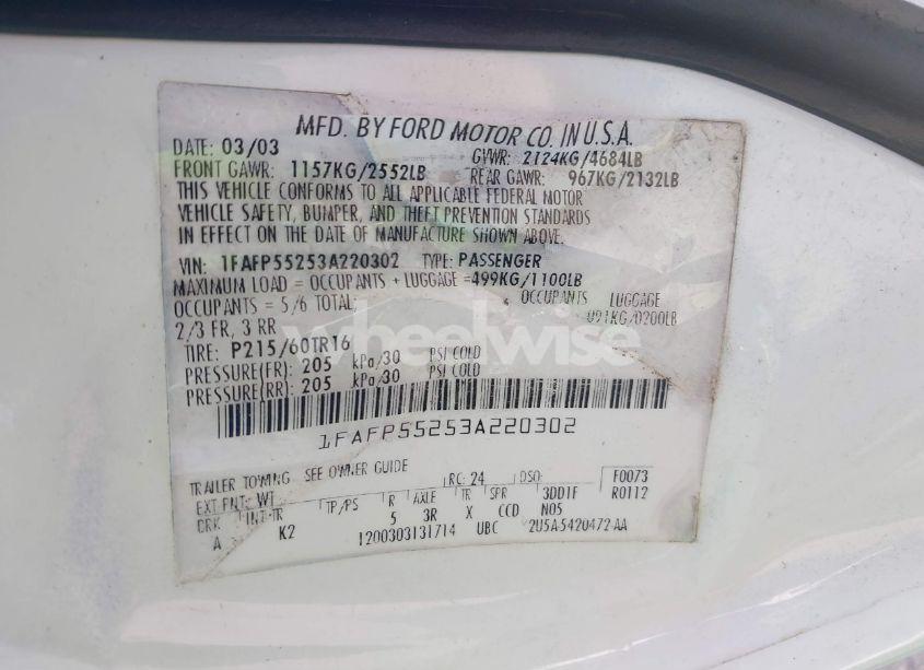 Photo 9 of 2003 Ford Taurus SES (VIN 1FAFP55253A220302)