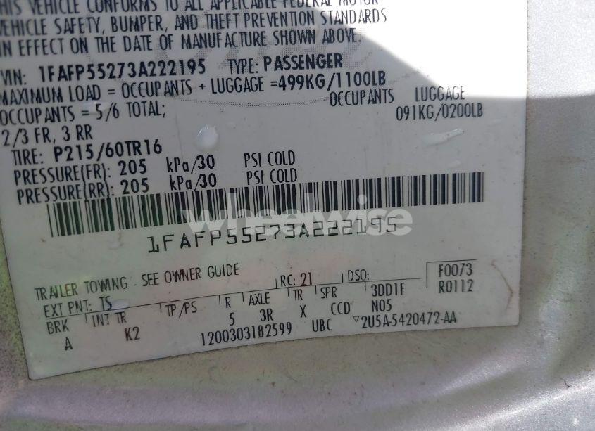 Photo 9 of 2003 Ford Taurus SES (VIN 1FAFP55273A222195)