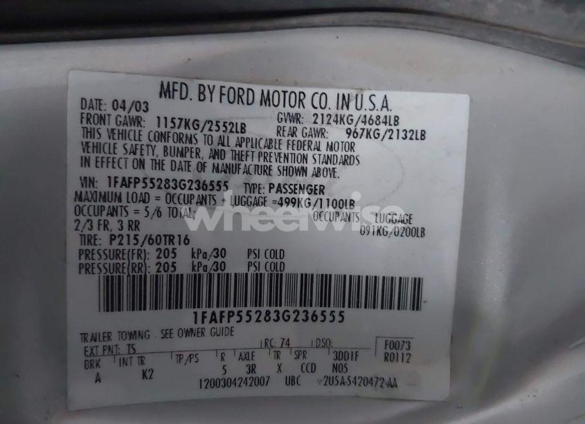 Photo 9 of 2003 Ford Taurus SES (VIN 1FAFP55283G236555)