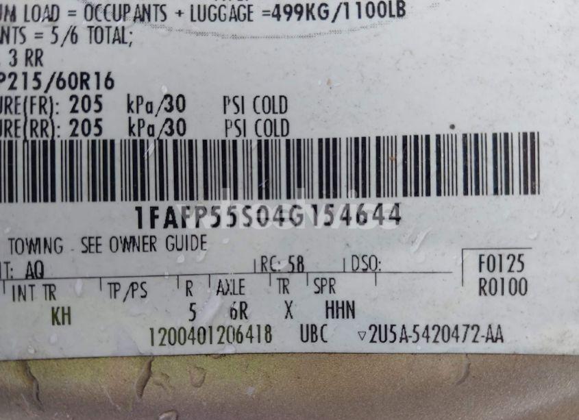 Photo 9 of 2004 Ford Taurus SES (VIN 1FAFP55S04G154644)