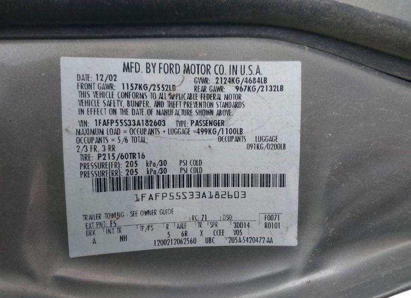 Photo 9 of 2003 Ford Taurus SES (VIN 1FAFP55S33A182603)