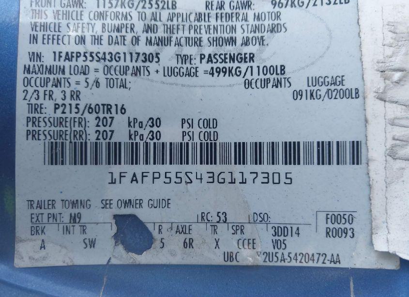 Photo 9 of 2003 Ford Taurus SES (VIN 1FAFP55S43G117305)