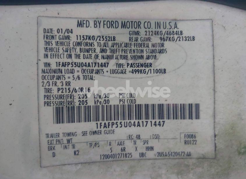 Photo 9 of 2004 Ford Taurus SES (VIN 1FAFP55U04A171447)