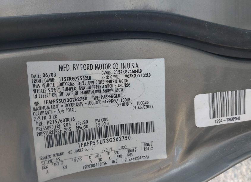 Photo 9 of 2003 Ford Taurus SES (VIN 1FAFP55U23G262750)