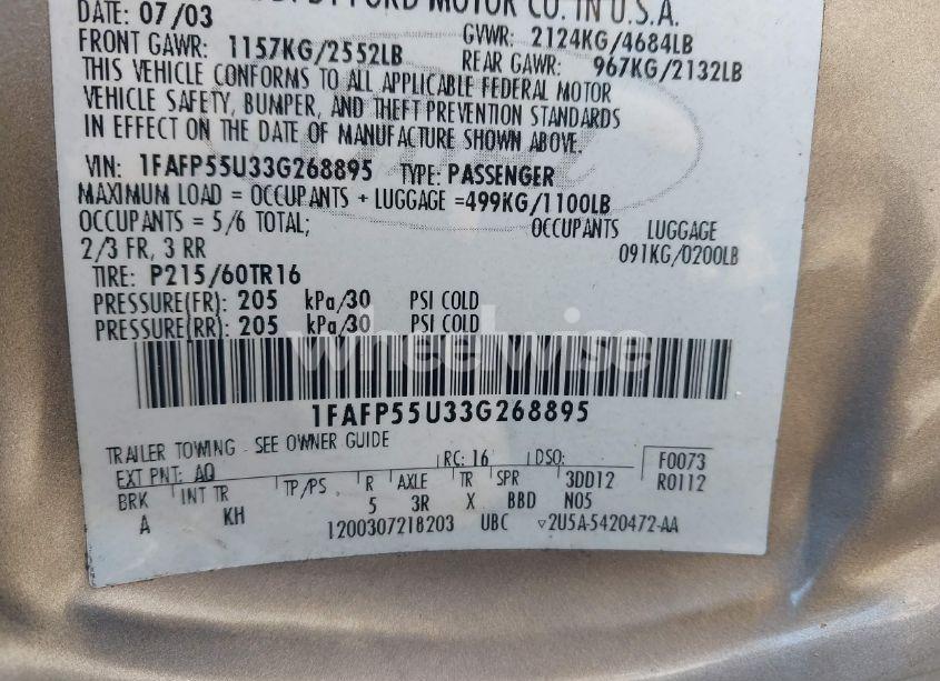 Photo 9 of 2003 Ford Taurus SES (VIN 1FAFP55U33G268895)