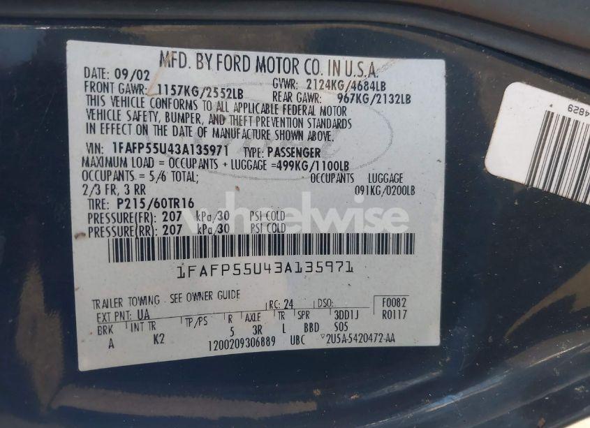 Photo 9 of 2003 Ford Taurus SES (VIN 1FAFP55U43A135971)