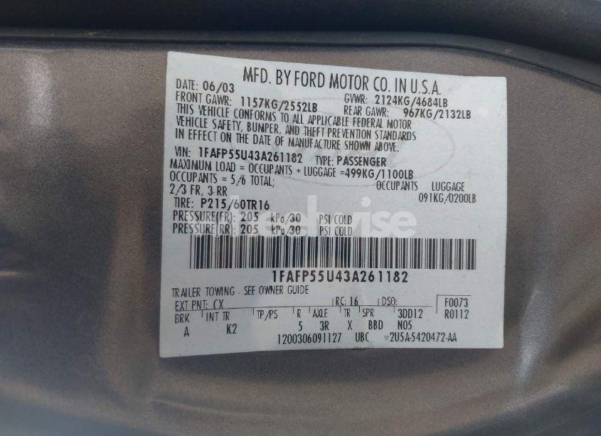 Photo 9 of 2003 Ford Taurus SES (VIN 1FAFP55U43A261182)