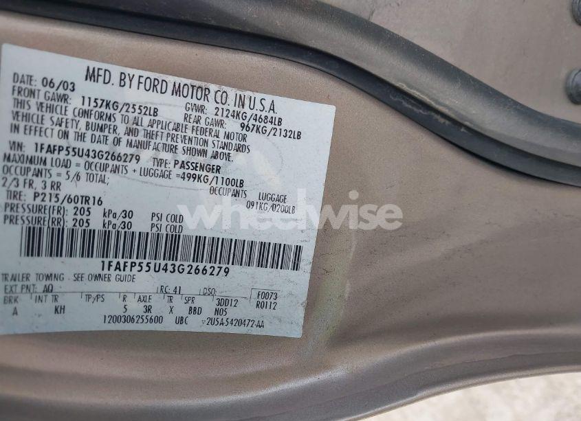 Photo 9 of 2003 Ford Taurus SES (VIN 1FAFP55U43G266279)