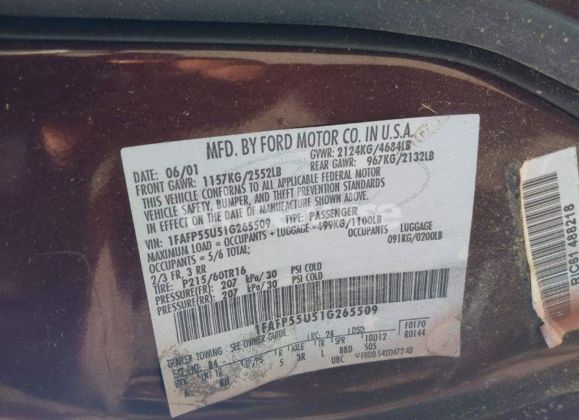 Photo 9 of 2001 Ford Taurus SES (VIN 1FAFP55U51G265509)