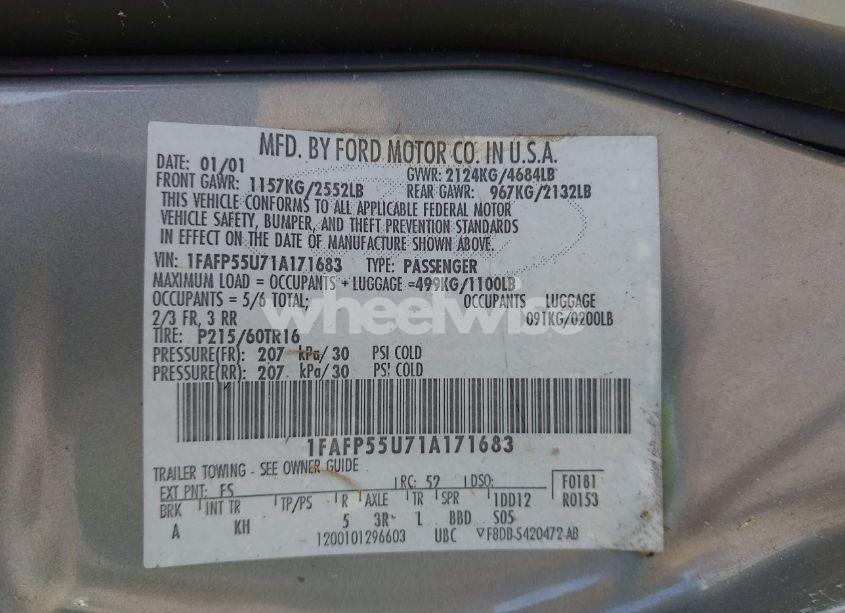 Photo 9 of 2001 Ford Taurus SES (VIN 1FAFP55U71A171683)