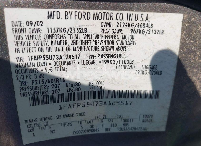 Photo 9 of 2003 Ford Taurus SES (VIN 1FAFP55U73A129517)