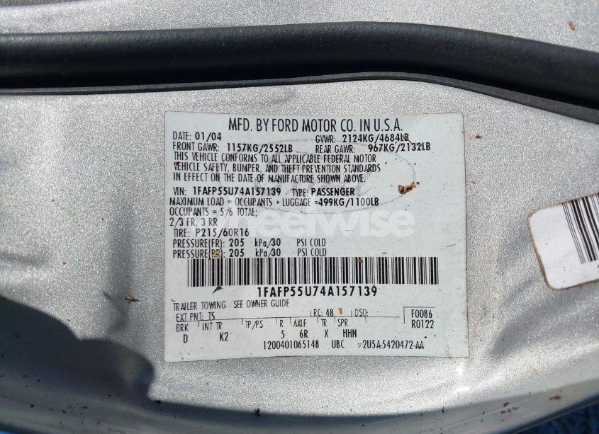 Photo 9 of 2004 Ford Taurus SES (VIN 1FAFP55U74A157139)