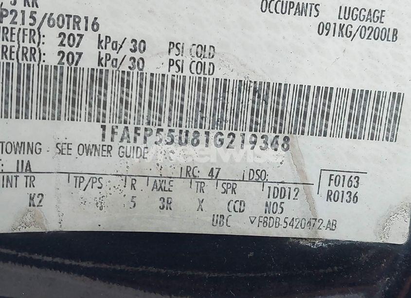 Photo 9 of 2001 Ford Taurus SES (VIN 1FAFP55U81G219348)