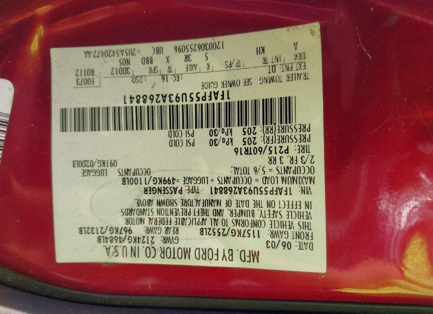 Photo 9 of 2003 Ford Taurus SES (VIN 1FAFP55U93A268841)