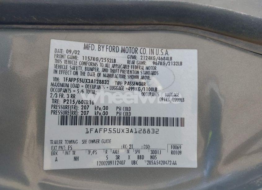 Photo 9 of 2003 Ford Taurus SES (VIN 1FAFP55UX3A128832)