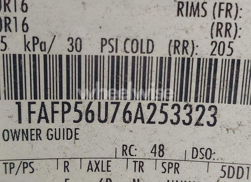 Photo 9 of 2006 Ford Taurus SEL (VIN 1FAFP56U76A253323)